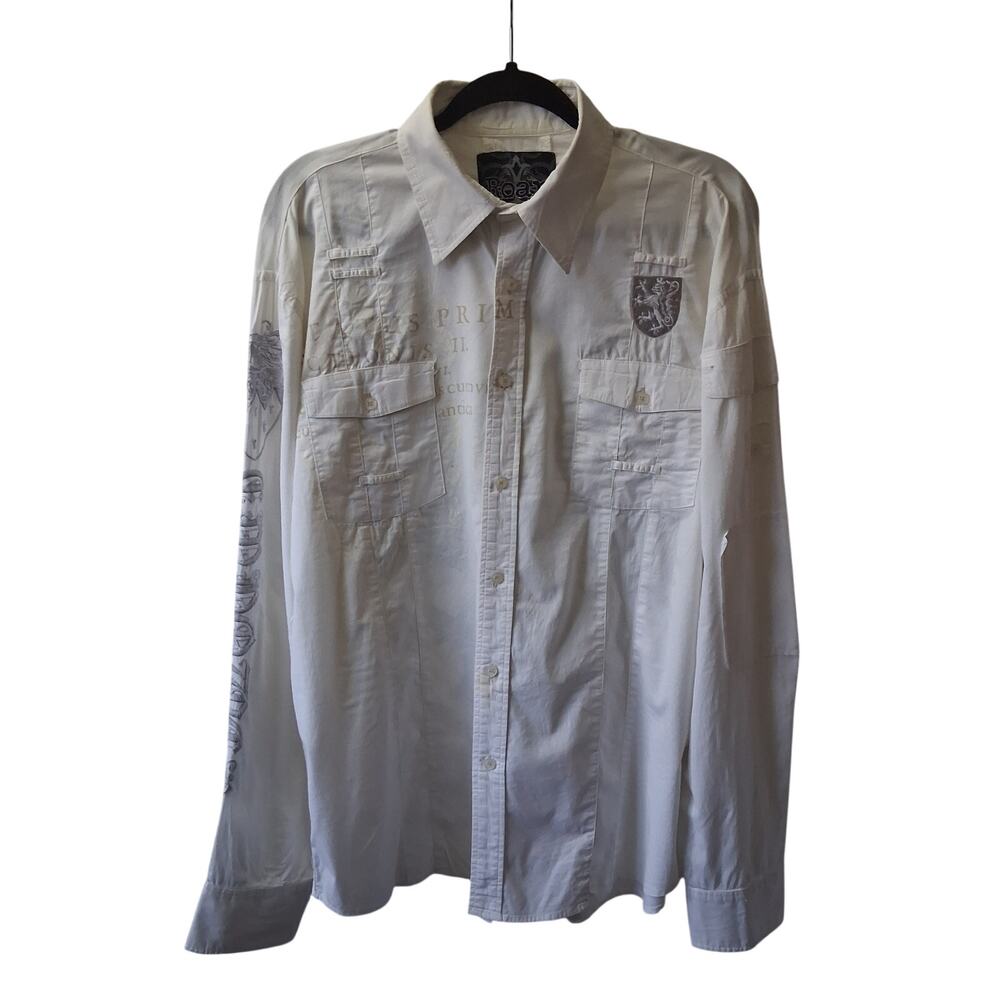Roar Enough Excuses Off White Men Long Sleeve Button Down Shirt Y2K Western-XL